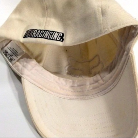 FOX | Beige Elastic Fitted Hat White Logo Stretch Cream Color - Picture 7 of 8